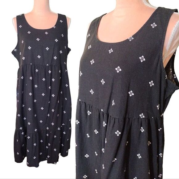 Croft & Barrow Black White Printed Tiered Linen Rayon Midi Dress Large - Picture 1 of 16